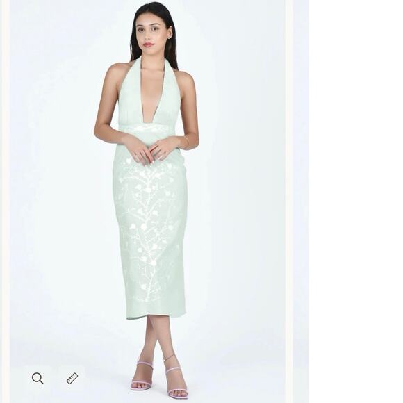 Fanm Mon Karla Embroidered halter Linen Dress mint green XS NWT $389 - Picture 1 of 16